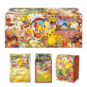 Caja especial Pokémon Center Tohoku con carta promo de Pikachu, fundas y deck box